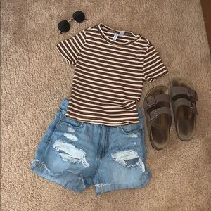 Orange Black and White Striped tight top